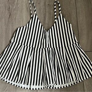 NWOT Shein V Neck Babydoll Tank Top Black White Striped Size XS Cropped